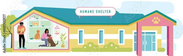 Obraz People at Human Shelter Searching and Choosing A New Pet to Adopt for Their Family
