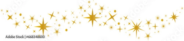 Obraz Stars and sparkles border in wave shape..Golden stars wave vector.Christmas decoration.