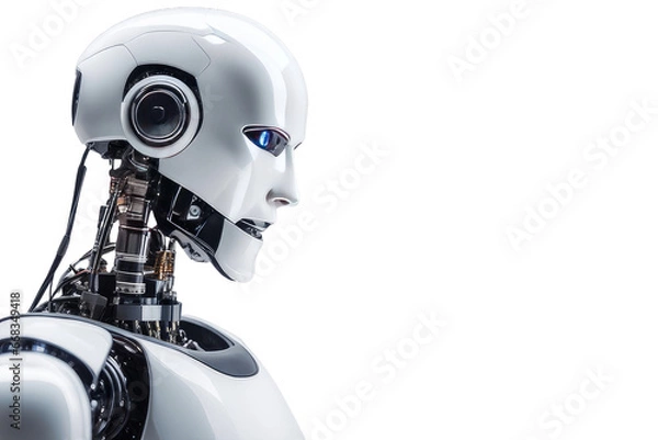 Fototapeta  a quality stock photograph of a single ai robot isolated on a white background