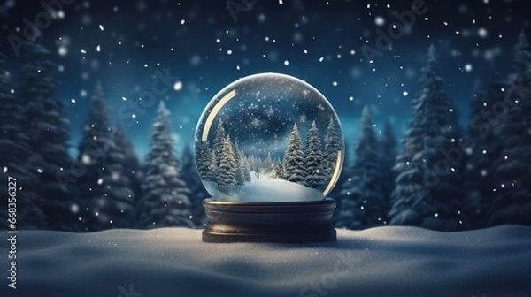 Obraz a snow globe with a wintery evergreen scene generative AI