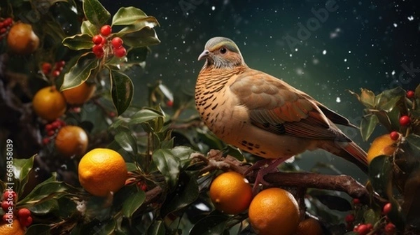 Obraz partridge in a pear tree pattern, christmas, photo, generative AI