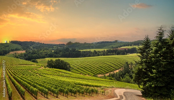 Obraz Vineyard at sunset
