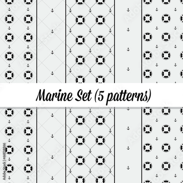 Fototapeta Anchor and lifebuoy pattern set