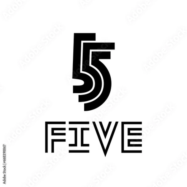 Fototapeta Black Symbol for Number 5 on a White Background - Icon 2