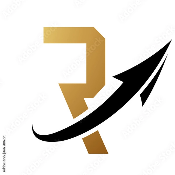 Fototapeta Gold and Black Futuristic Letter R Icon with an Arrow