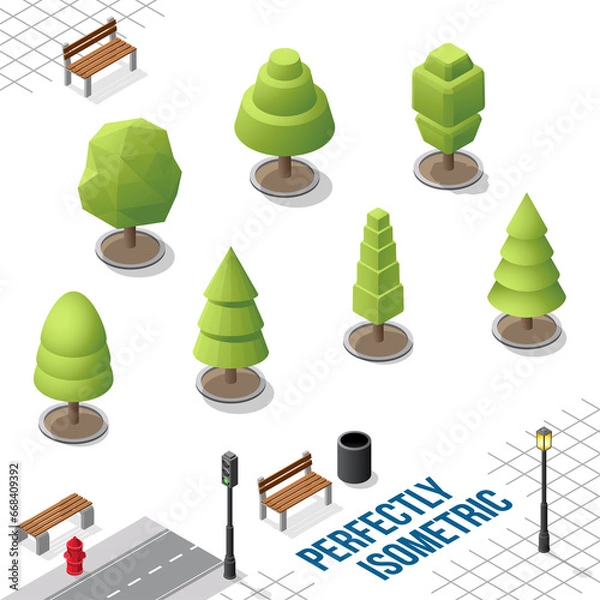Obraz Isometric Trees Set 22 isolated on White