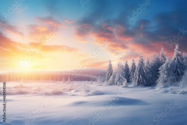 Fototapeta Sunrice winter background and copy space, generative ai