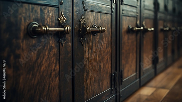 Fototapeta Close-up of Tall Storage Cabinet with Metal Handles