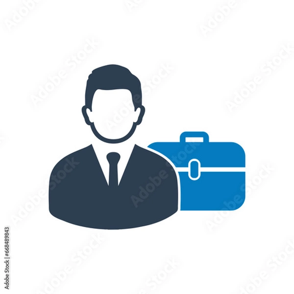 Fototapeta Career Icon. With Businessman and Briefcase Symbols. Editable Flat Vector Illustration.