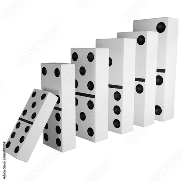 Fototapeta Small domino fall over bigger domino clipart flat design icon isolated on transparent background, 3D render entertainment and toy concept