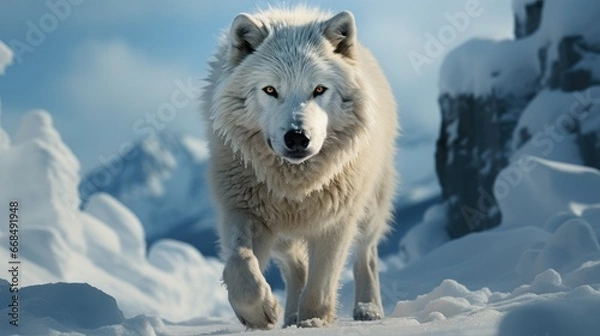 Obraz Arctic wolf walking in snow