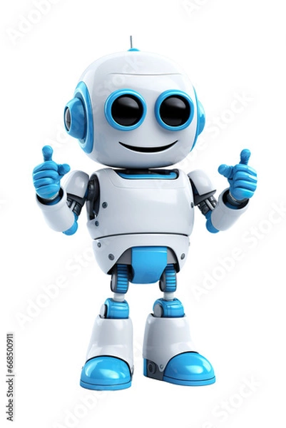 Fototapeta friendly robot giving thumbs up white isolated background