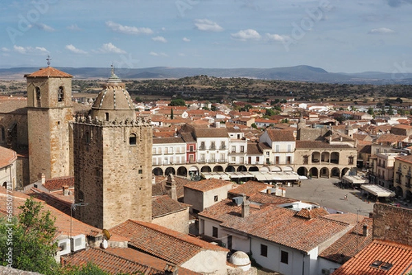 Fototapeta view of trujillo and its main square