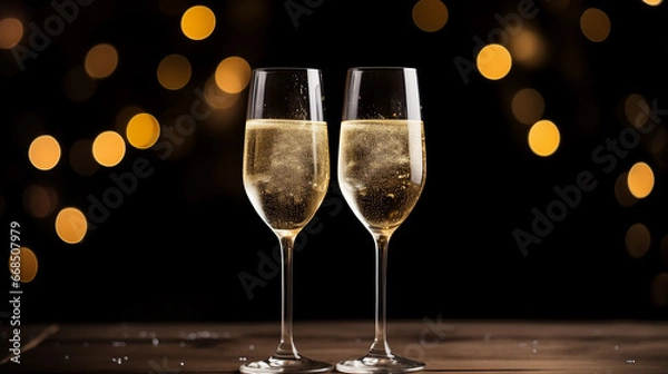 Fototapeta Champagne Glasses ready for a Toast. Festive and Happy New Year images. Ai generative.