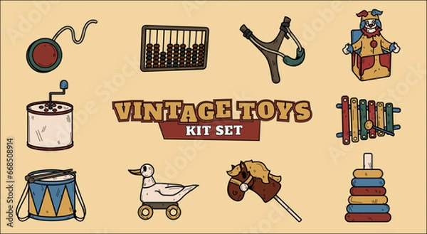 Obraz Vintage Toys Kid Vector Set