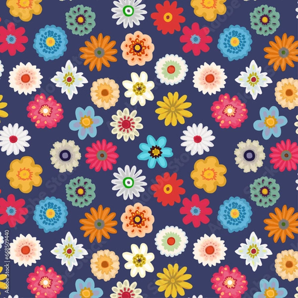 Obraz レトロでカラフルな花のシームレスパターン