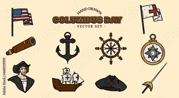Obraz Hand Drawn Columbus Day Vector Set