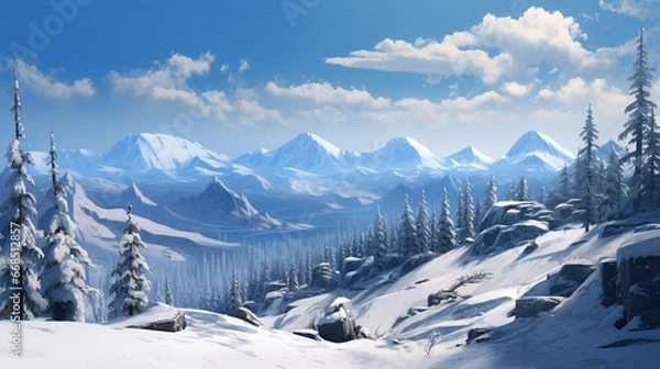 Fototapeta Winter landscape that shows the euphoria of snowfall and evokes a wonderful tranquility