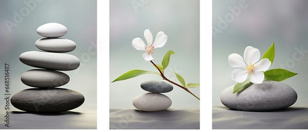 Fototapeta Zen or spa greeting or invitation card with captivating composition, tranquility and peaceful
