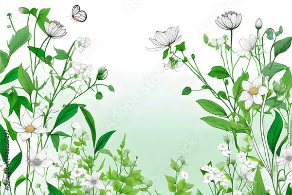 Fototapeta The wild flowers blooming in the fields are pure and beautiful. Dancing happily while looking at the clear sky. Generative AI.