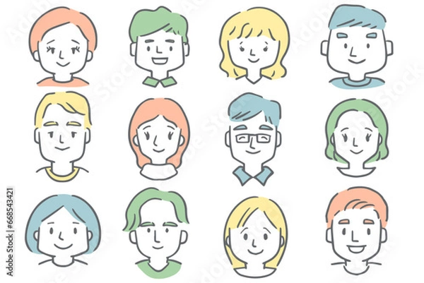 Fototapeta いろいろな人物（男女）の顔アイコンセット