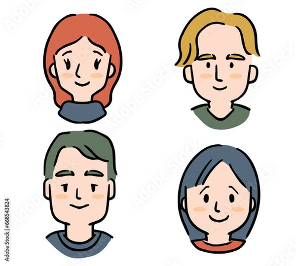 Fototapeta いろいろな男女の顔のアイコンセット