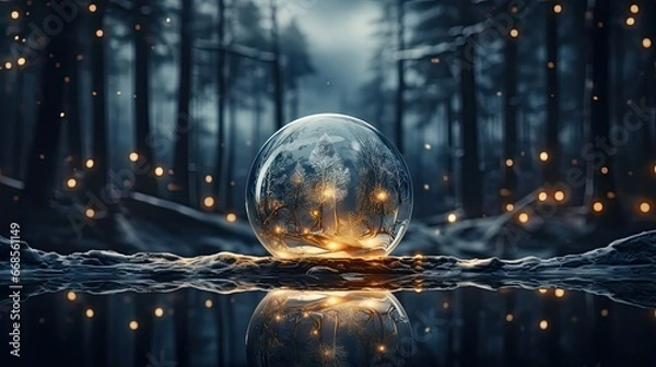 Fototapeta Empty snow globe, glass sphere 3d rendering. Christmas snow globe. Generative AI
