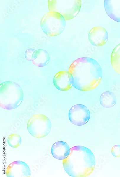 Fototapeta 背景素材_水彩_シャボン玉_空