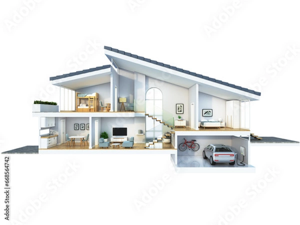 Fototapeta Modern home cross section, 3d rendering