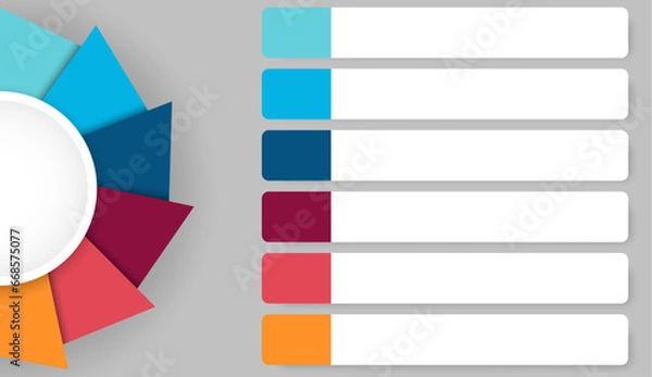 Fototapeta Half circle chart infographic Shows business information divided into 6 colorful sections. 6 characteristics concept, vector illustration