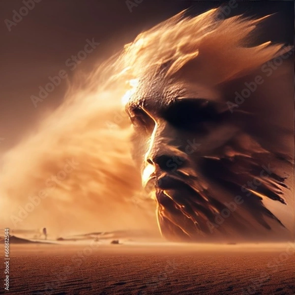 Obraz a sinister monster of the desert in the form of an unknown man's face, an invisible monster of sand