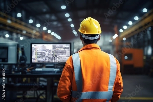 Fototapeta Industrial Engineer Operating Control Machine in Factory