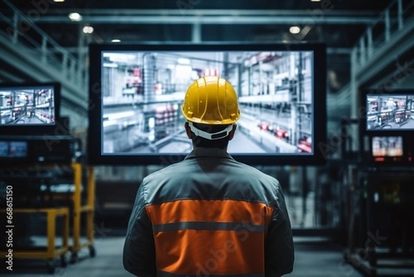 Fototapeta Industrial Engineer Operating Control Machine in Factory