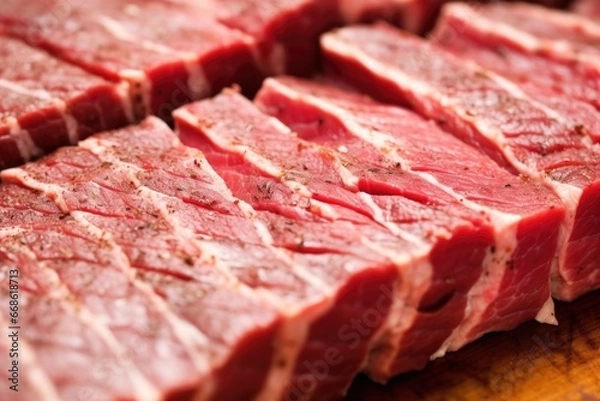 Fototapeta macro shot of brisket slice showing marbling