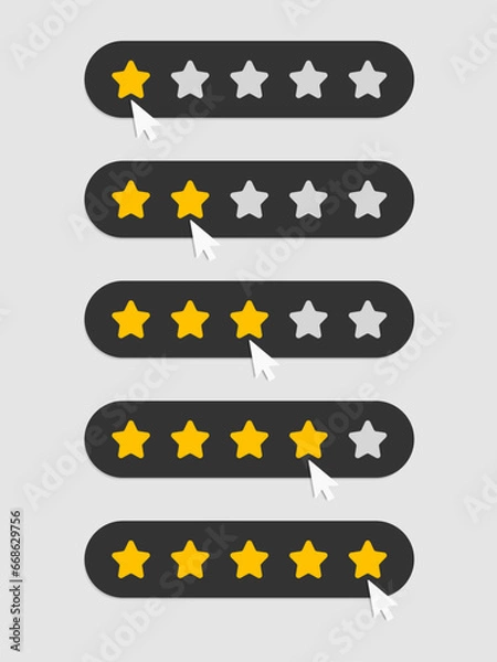 Fototapeta One to five star rating, rate us, review, customer feedback concept design isolated on grey background. Vector illustration.