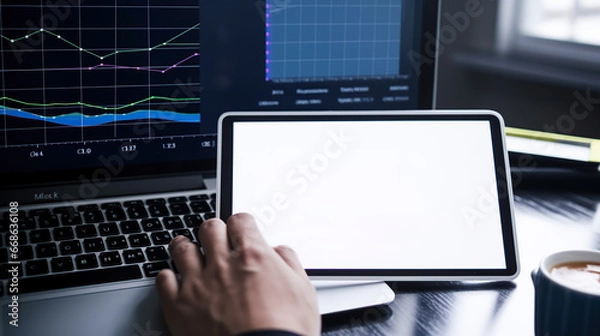 Fototapeta person working on laptop