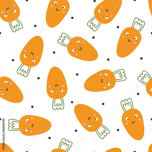 Fototapeta Carrot baby seamless pattern cute design for kids hand drawn in cartoon style Used for printing, wallpaper, decoration, textiles. vector illustration