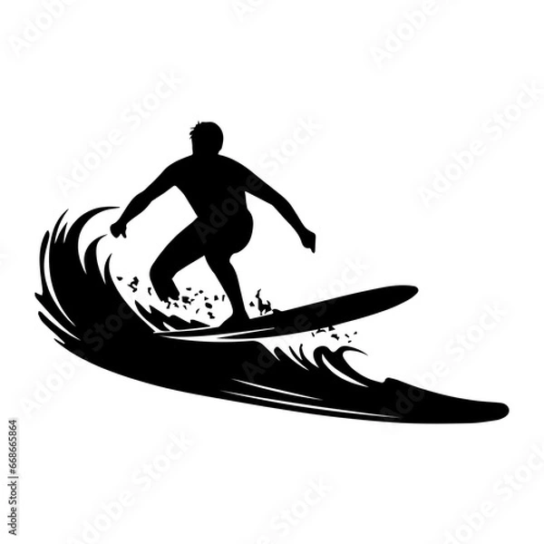 Fototapeta silhouettes of a surfer surfing the waves on his surfboard, Surfer and big wave vector illustrator.