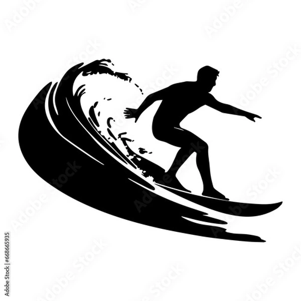 Fototapeta silhouettes of a surfer surfing the waves on his surfboard, Surfer and big wave vector illustrator.