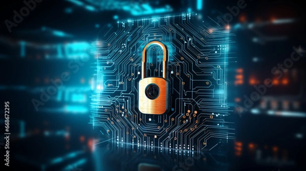 Obraz Padlock over electronic Circuit-Board
