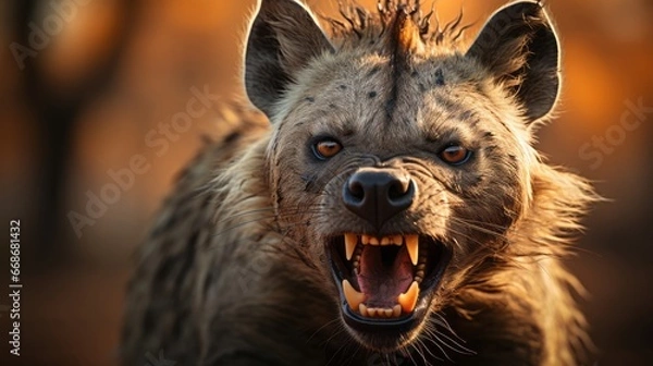 Fototapeta A hyena with its mouth open. Generative AI.