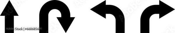 Fototapeta Go Straight This Way One Way Only U Turn Left and Right Black Arrow Sign Direction Icon Set. Vector Image.