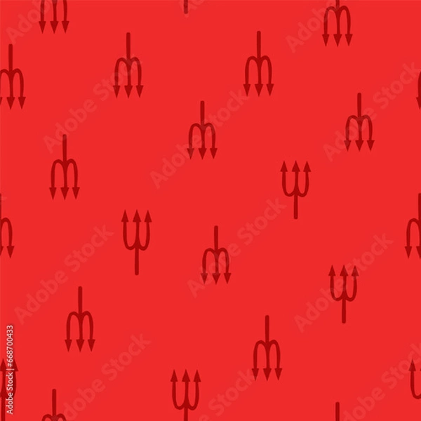 Obraz Vector seamless pattern with devil fork on red. Devil pattern. Halloween background. Hell background. Vector illustration