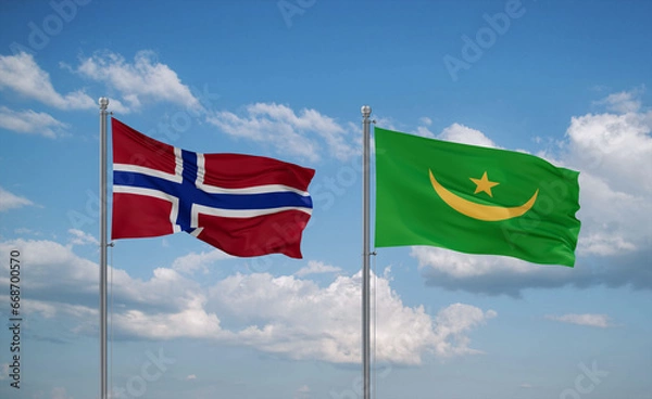 Fototapeta Mauritania and Norway flags, country relationship concept