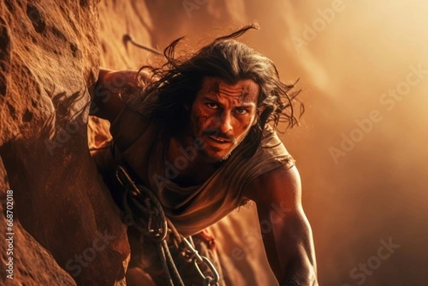 Obraz Arabic Male Rock Jock Scrambling Backdrop Generative AI