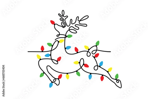 Fototapeta reindeer line art with christmas light 
