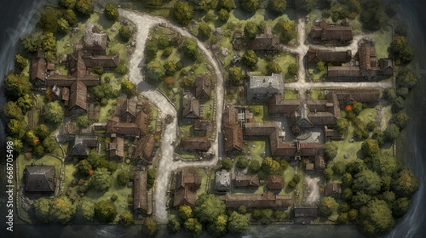 Fototapeta DnD Map Aerial View of Orc Village.
