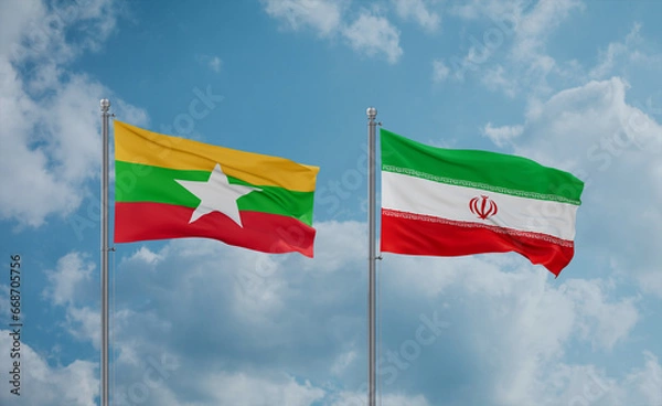 Fototapeta Iran and Myanmar flags, country relationship concept