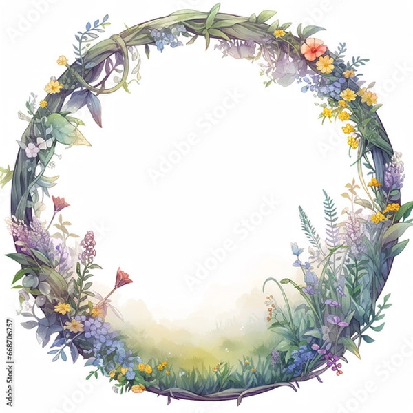 Fototapeta background for greeting card, letter summer, flowers posters, flyers with floral frame, wreath