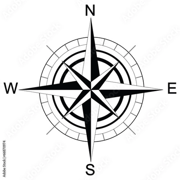 Obraz black and white compass. Raster